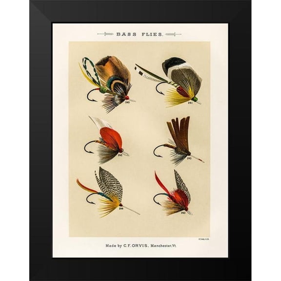Marbury, Mary Orvis 15x18 Black Modern Framed Museum Art Print Titled - Bass Fishing Flies IX from Favorite Flies and Their Histories