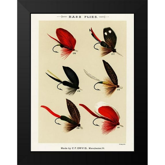 Marbury, Mary Orvis 15x18 Black Modern Framed Museum Art Print Titled - Bass Fishing Flies V from Favorite Flies and Their Histories