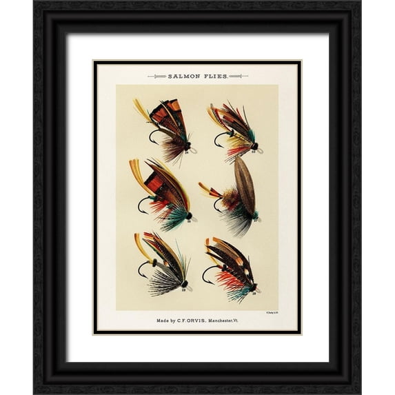 Marbury, Mary Orvis 19x24 Black Ornate Wood Framed with Double Matting Museum Art Print Titled - Salmon Fishing Flies III from Favorite Flies and Their Histories