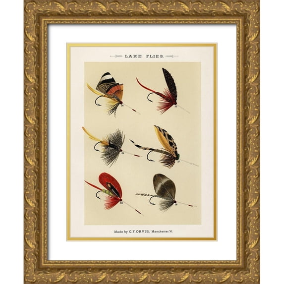 Marbury, Mary Orvis 19x24 Gold Ornate Wood Framed with Double Matting Museum Art Print Titled - Lake Fishing Flies VIII from Favorite Flies and Their Histories