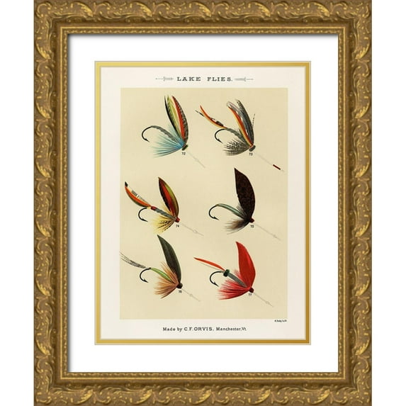 Marbury, Mary Orvis 25x32 Gold Ornate Wood Framed with Double Matting Museum Art Print Titled - Lake Fishing Flies V from Favorite Flies and Their Histories