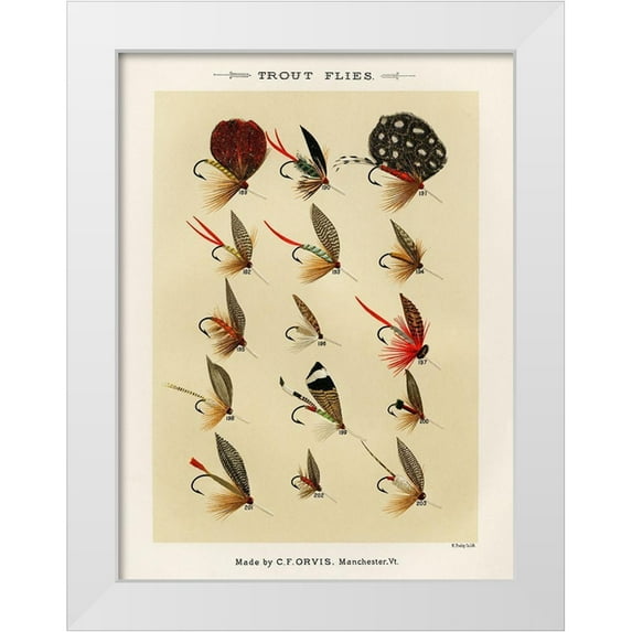 Marbury, Mary Orvis 25x32 White Modern Wood Framed Museum Art Print Titled - Trout Fishing Flies III from Favorite Flies and Their Histories