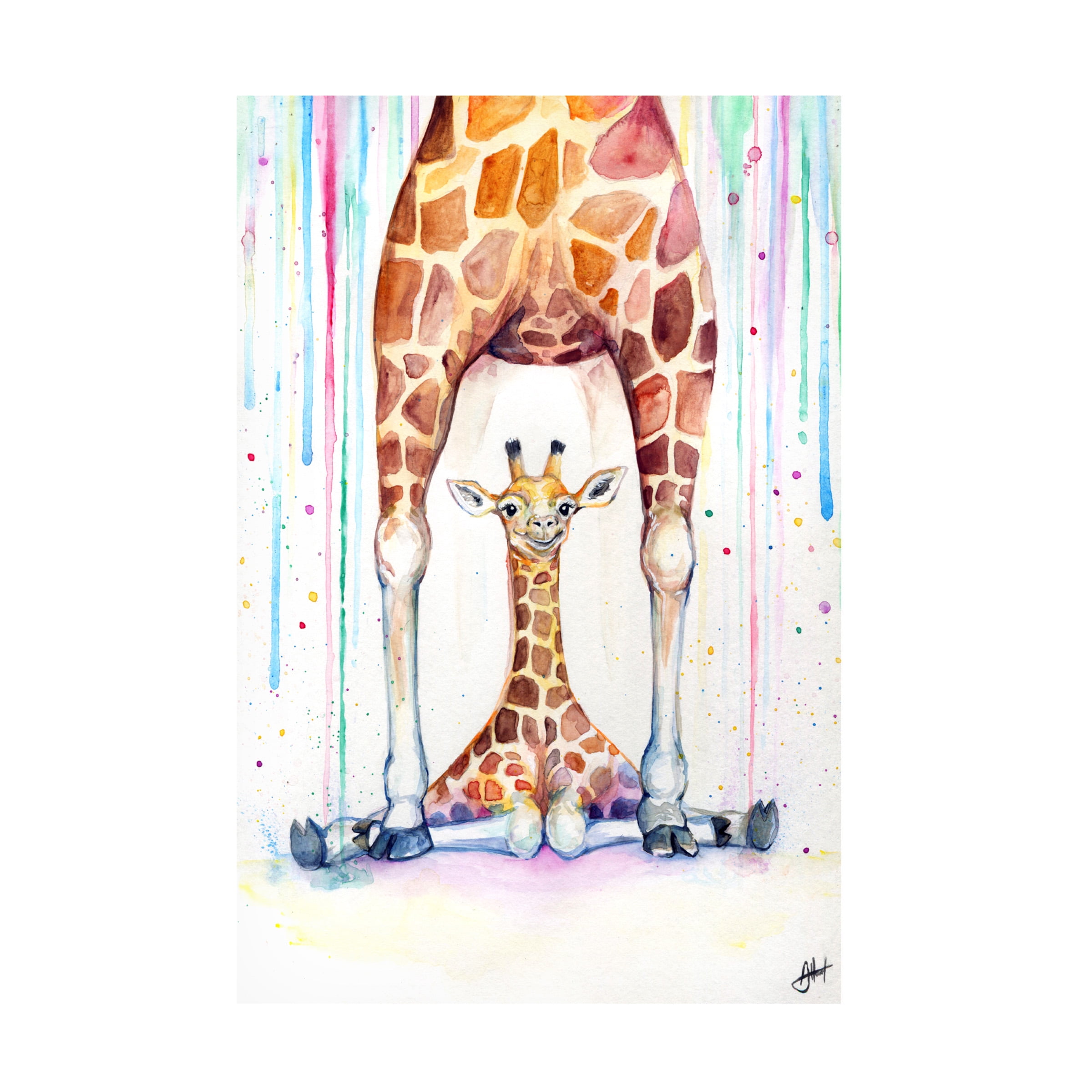 Colorful Giraffes Rain Canvas Art - 19" x 12"