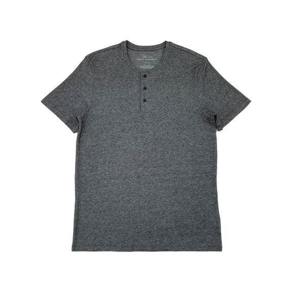 Marc Anthony Mens Black Heather Short Sleeve Snap Henley Shirt X-Large