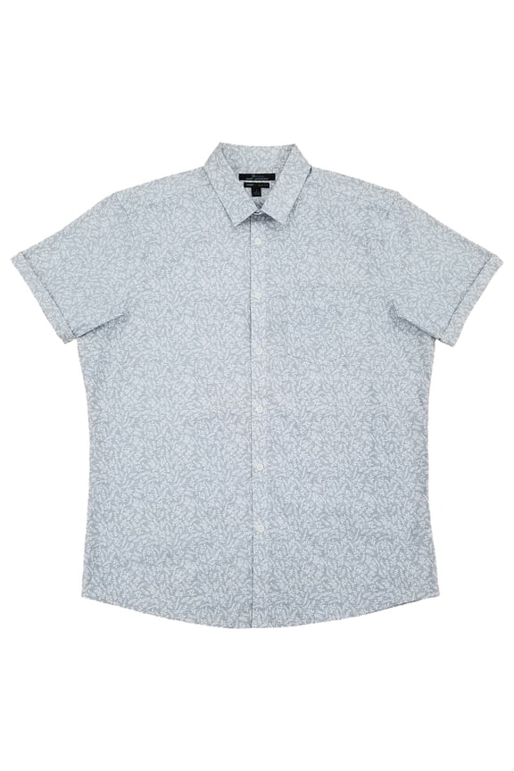 Mens Blue Leaf Slim Fit Short Sleeve Button-Down Shirt XX-Large