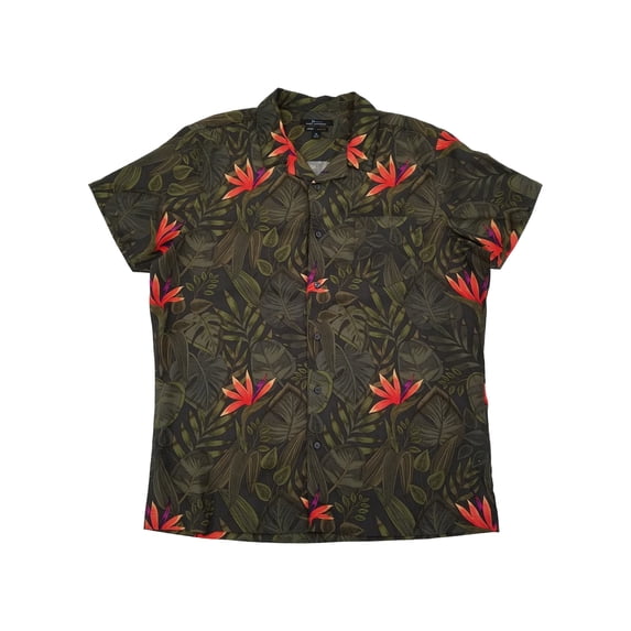 Marc Anthony Mens Green Leaf Slim Fit Short Sleeve Button-Down Shirt Large
