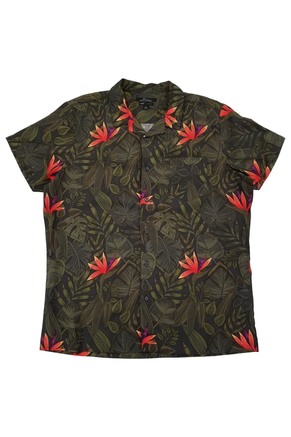 Mens Green Leaf Slim Fit Short Sleeve Button-Down Shirt XX-Large
