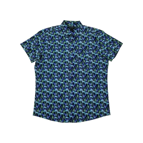 Marc Anthony Mens Navy Blue Zebra Print Slim Fit Button-Down Shirt X-Large