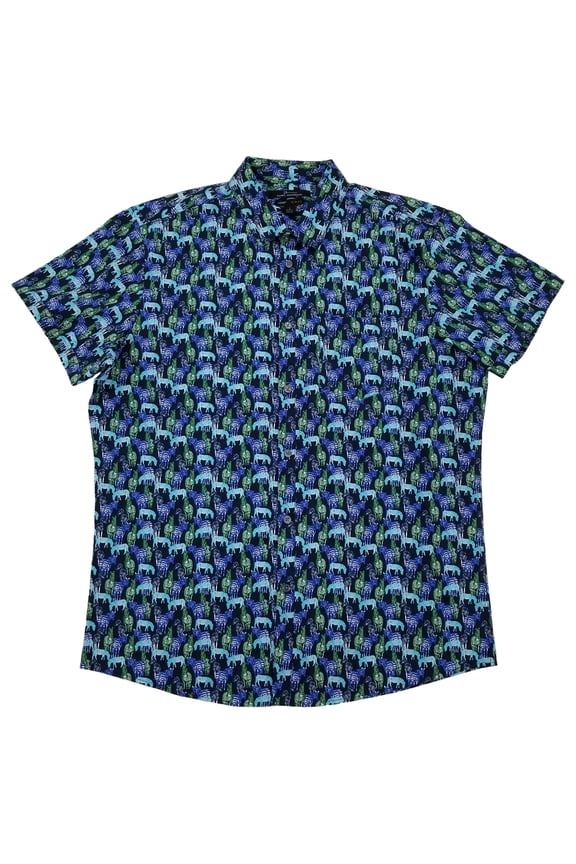 Mens Navy Blue Zebra Print Slim Fit Button-Down Shirt X-Large