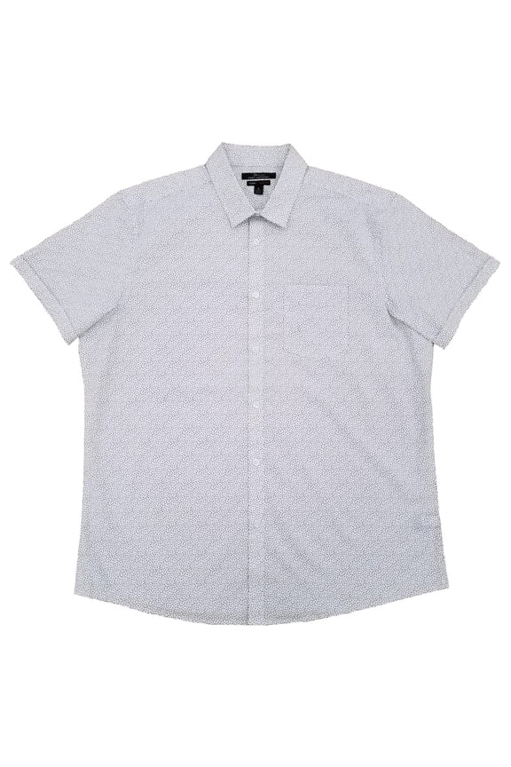 Mens White & Blue Neat Slim Fit Short Sleeve Button-Down Shirt XXL