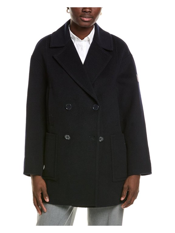womens Long Wool Coat, N2, Navy