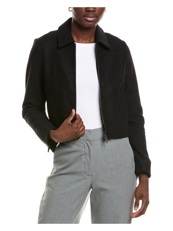 womens Solid Wool Jacket, N1, Black