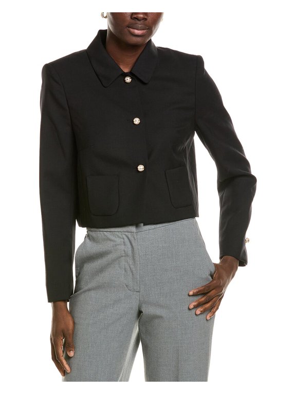 womens Wool-Blend Blazer, N7, Black