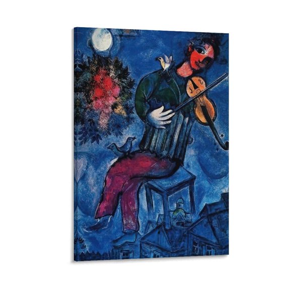Marc Chagall Art Prints《 The Blue Fiddler 》 Classic Vintage Canvas Wall Art Poster Canvas Wall Art Poster Decorative Bedroom Modern Home Print Picture Artworks Posters 16x24inch(40x60cm)