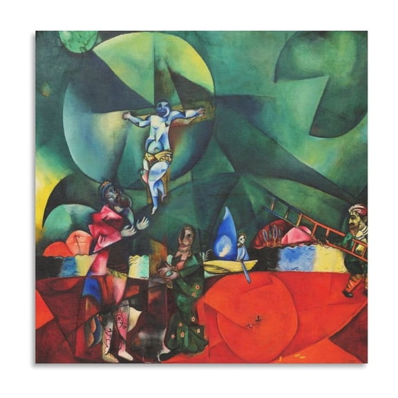 Marc Chagall Art Prints《Calvary》Classic Vintage Canvas Wall Art Poster Poster Cool Artworks Painting Wall Art Canvas Prints Hanging Picture Home Decor Posters Gift 16x16inch(40x40cm)