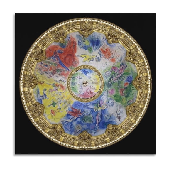 Marc Chagall Art Prints《Ceiling for The Paris Opéra》 Classic Vintage Canvas Wall Art Poster Wall Art Poster Gifts Bedroom Prints Home Decor Hanging Picture Canvas Painting Posters 20x20inch(50x50cm)