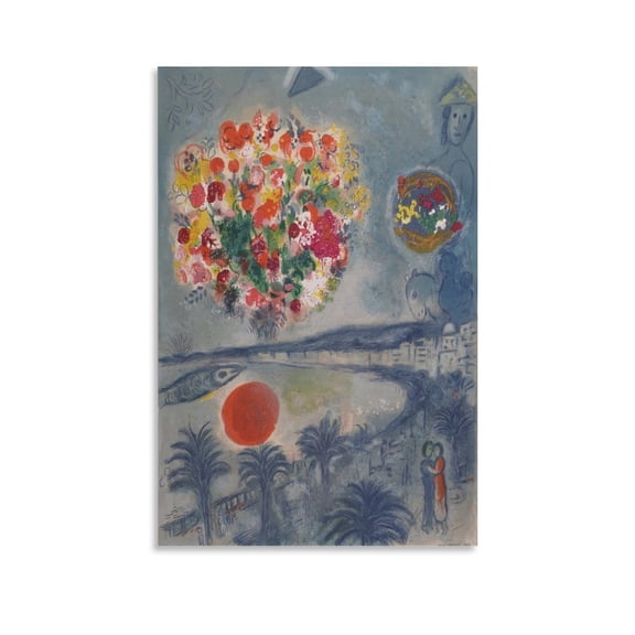 Marc Chagall Art Prints《 Flower And Sun 》 Classic Vintage Canvas Wall Art Poster Artworks Picture Print Poster Wall Art Painting Canvas Gift Decor Home Posters Decorative 16x24inch(40x60cm)