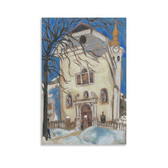 Marc Chagall Art Prints《Snow Covered Church》Classic Vintage Canvas Wall Art Poster Art Poster Canvas Painting Decor Wall Print Photo Gifts Home Modern Decorative Posters 12x18inch(30x45cm)