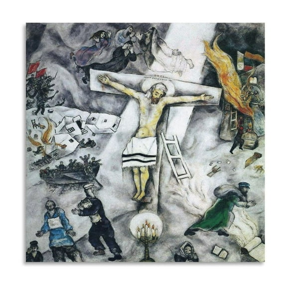 Marc Chagall Art Prints《White Crucifixion》 Classic Vintage Canvas Wall Art Poster Painting On Canvas Wall Art Poster Scroll Picture Print Living Room Walls Decor Home Posters 20x20inch(50x50cm)