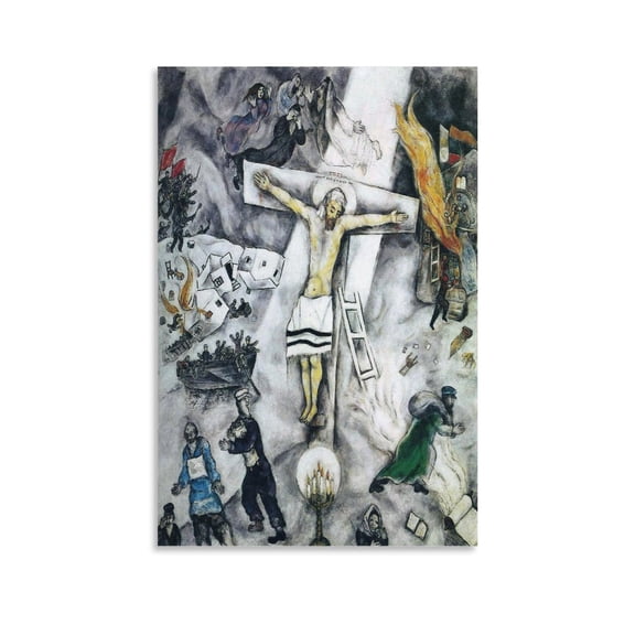 Marc Chagall Art Prints《White Crucifixion》Classic Vintage Canvas Wall Art Poster Poster Cool Artworks Painting Wall Art Canvas Prints Hanging Picture Home Decor Posters Gift 20x30inch(50x75cm)