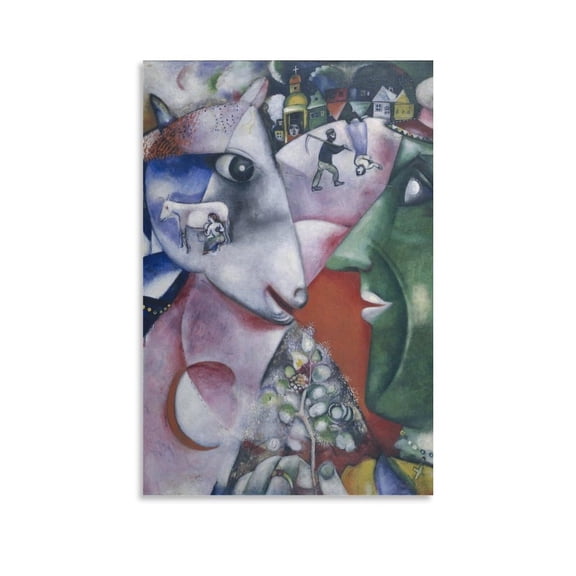 Marc-Chagall I And The Village Wall-Art Scroll Canvas Painting Picture Living Room Decor Home