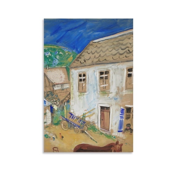 Marc Chagall La Cour D'une Ferme À Chambon-sur-Lac Art Poster Painting Room Aesthetic Poster Print Art Wall Painting Canvas Posters Gifts Modern Bedroom Decor