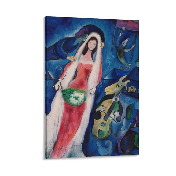 Marc Chagall The Bride La Mariee Art Poster Canvas Poster Wall Art Picture Prints Hanging Photo Gift Decor Home Posters Artworks 16x24inch(40x60cm)