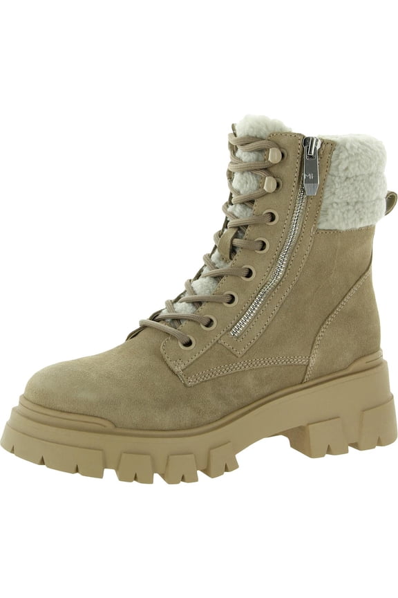 Aboli Women's Suede Faux Fur Trim Lug Sole Booties