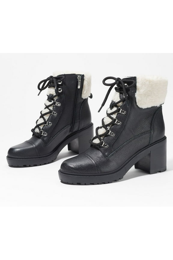 Hiker Lace-Up Ankle Boots - Lakynn in Black Leather 8 M