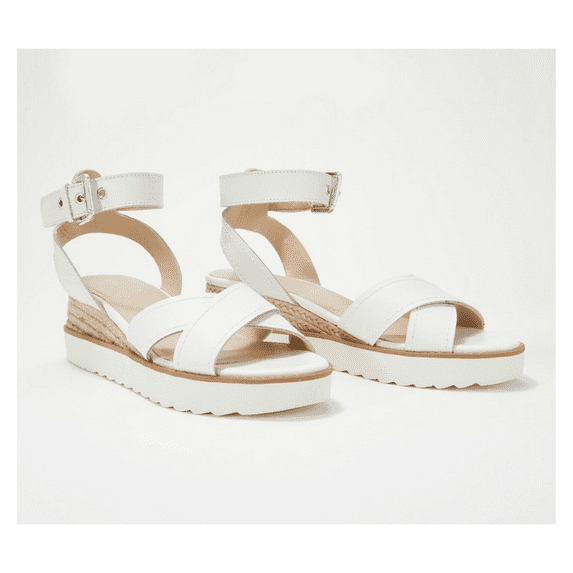 Marc Fisher Leather or Suede Cross Strap Wedges- Jovana White 10 M