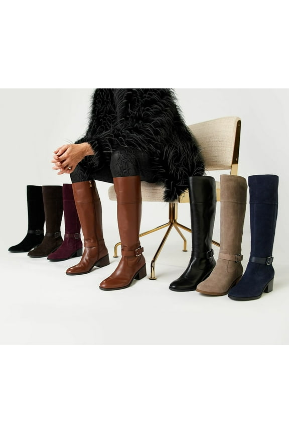 Medium Calf Leather Tall Shaft Boots - Riley in Cognac Leather 6 M