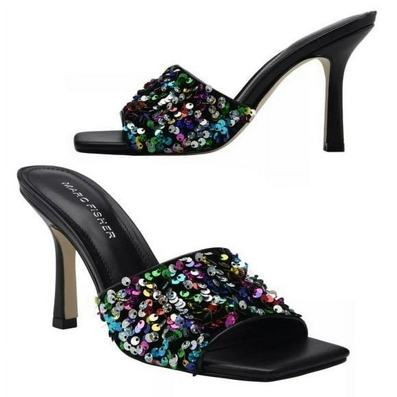 Marc Fisher Women's Danria Sequin Stiletto Heel Dress Slip-on Sandals (Black, 6)