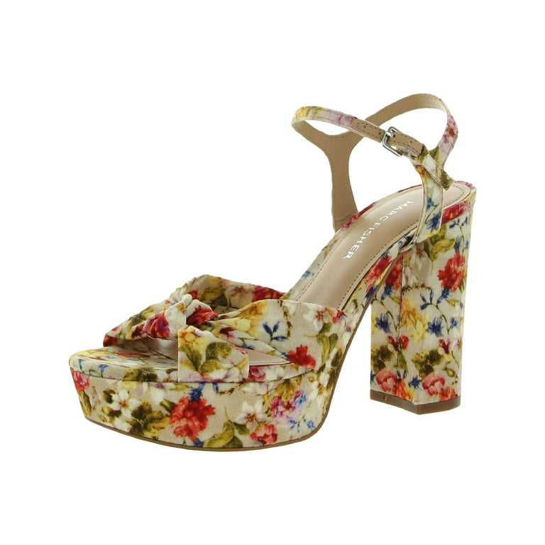 Marc Fisher Womens Deren Floral Print Open Toe Block Heels