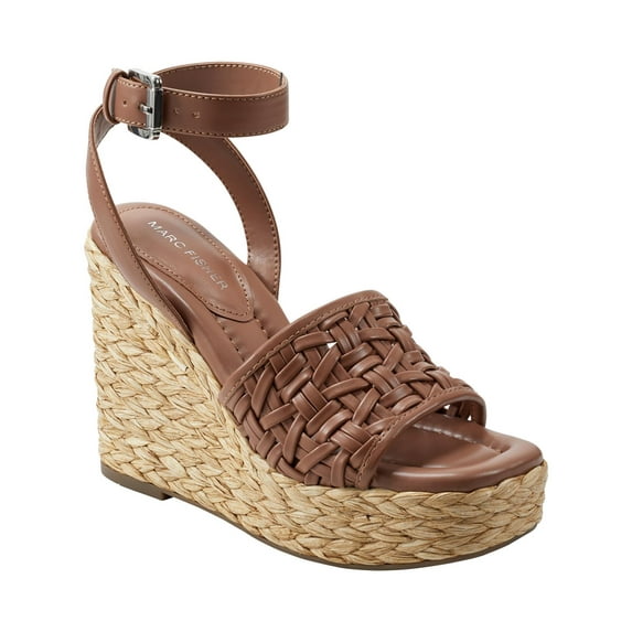 Marc Fisher Womens GODINA Faux Leather Ankle Strap Wedge Sandals