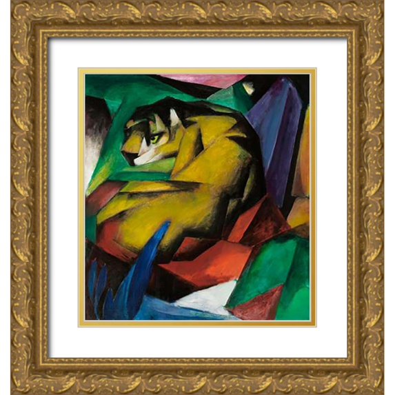 Marc, Franz 20x22 Gold Ornate Wood Framed with Double Matting Museum Art Print Titled - The Tiger, 1912