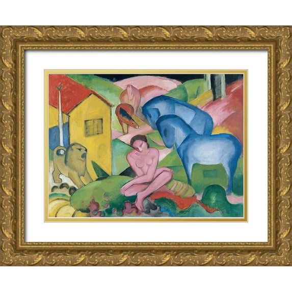 Marc, Franz 24x19 Gold Ornate Wood Framed with Double Matting Museum Art Print Titled - The Dream, 1912