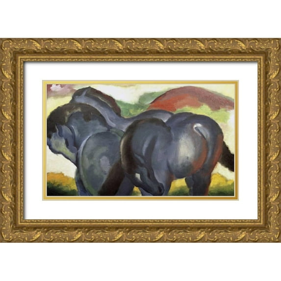 Marc, Franz 32x21 Gold Ornate Wood Framed with Double Matting Museum Art Print Titled - Little Blue Horses