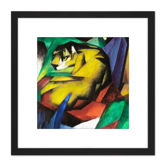 Marc Franz The Tiger 8X8 Inch Square Wooden Framed Wall Art Print Picture with Mount