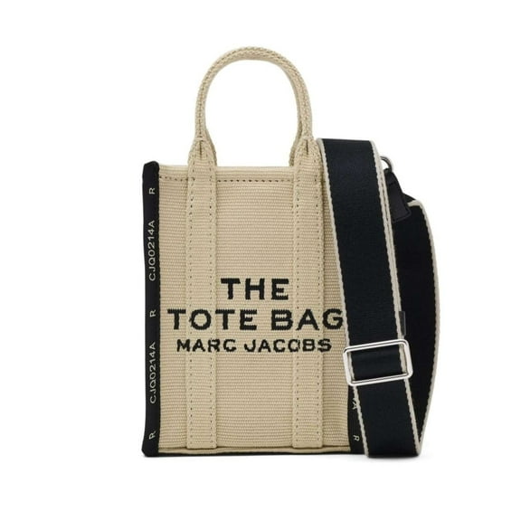 Marc Jacobs Female The Phone Tote Beige And Black Tote Bag With Logo Lettering In Cotton Blend Neutrals