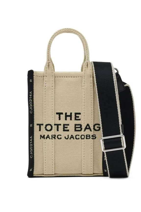 Female The Phone Tote Beige And Black Tote Bag With Logo Lettering In Cotton Blend Neutrals