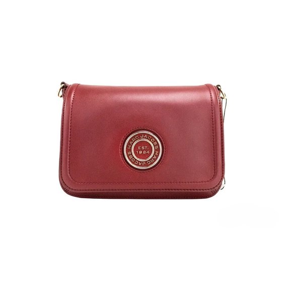 Marc Jacobs Marc Jacobs Medium Metal Signet Syrah Smooth Leather Flap Crossbody Purse Women's Bag