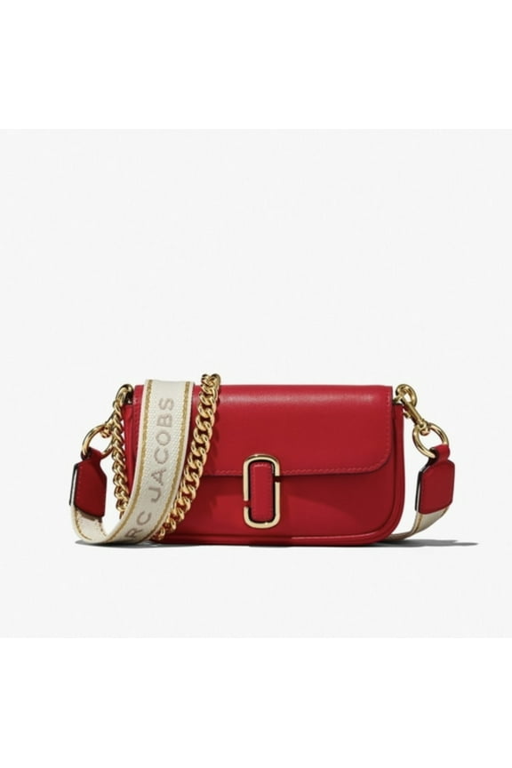 J Marc Mini True Red Shoulder Bag with Logo Buckle in Smooth Leather