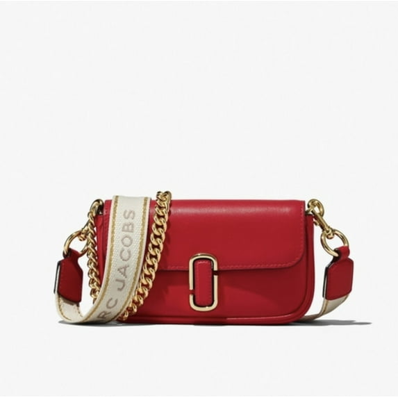 Marc Jacobs J Marc Mini True Red Shoulder Bag with Logo Buckle in Smooth Leather