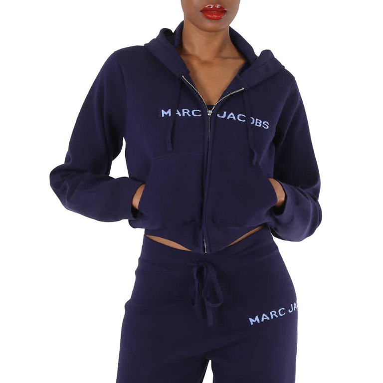 Marc Jacobs Ladies The Cropped Zip Hoodie in Blue Navy, Size Medium