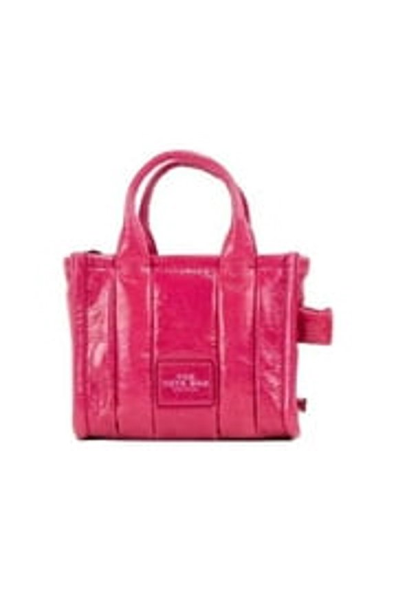 The Shiny Crinkle Micro Tote Magenta Leather Crossbody Bag Women's Handbag