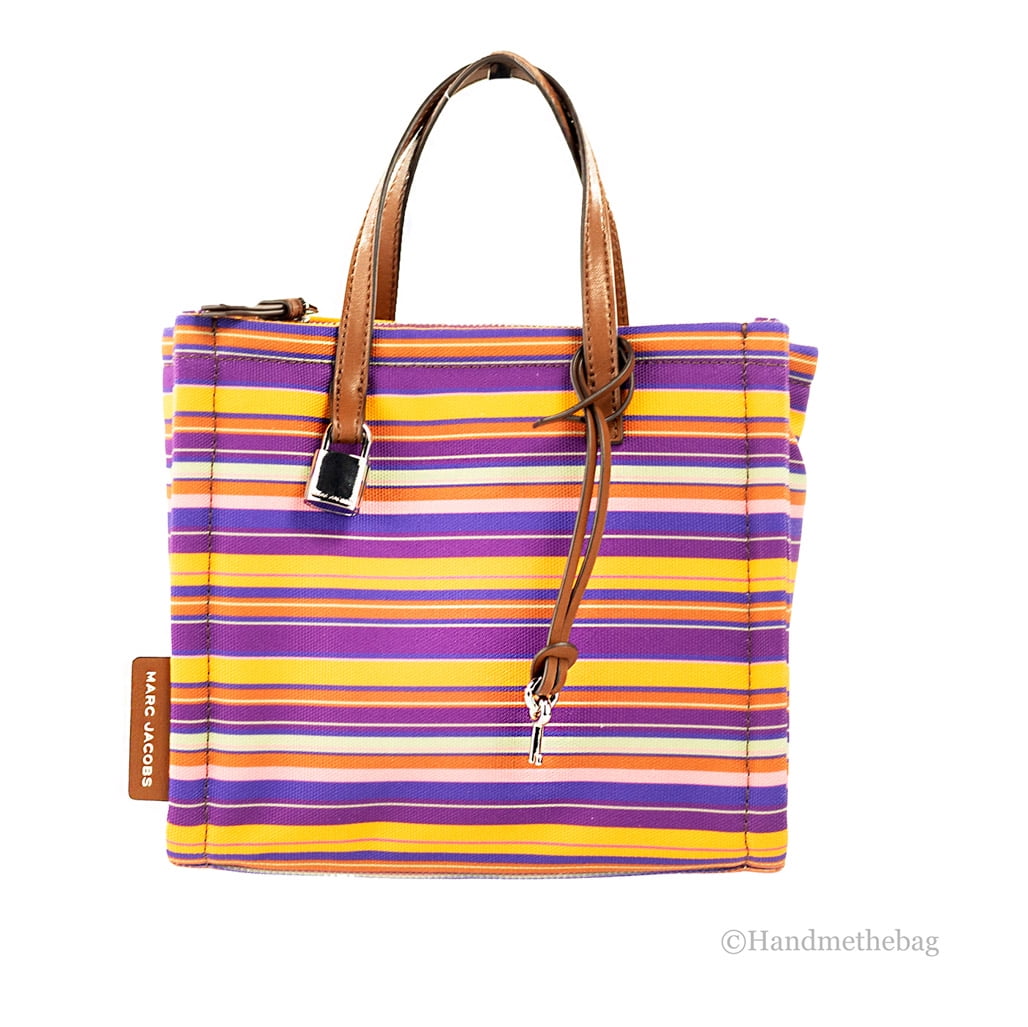 Marc Jacobs Mini Grind Purple Striped Cotton Canvas Tote Crossbody
