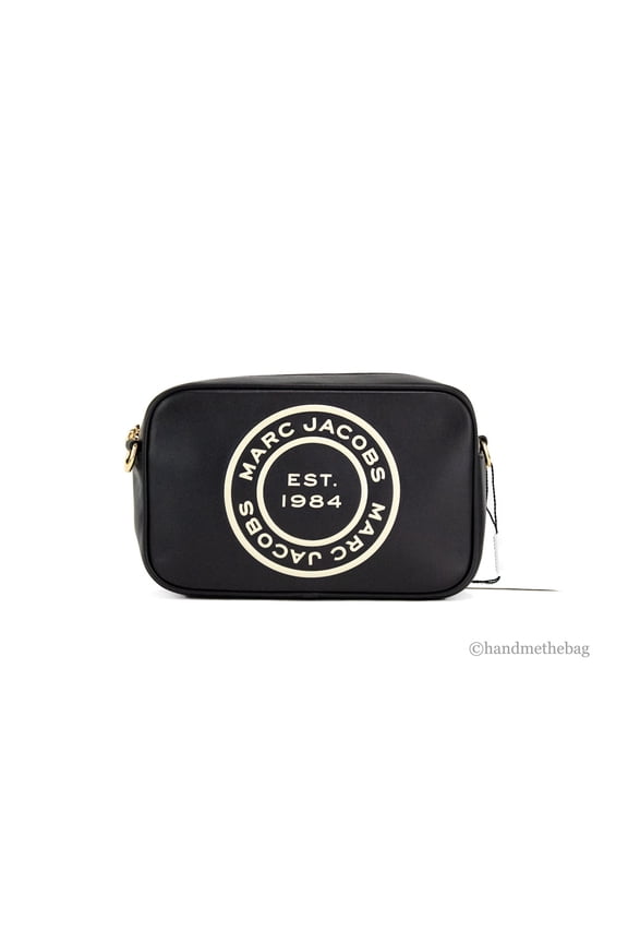 Signet Flash Black Smooth Leather Camo Strap Camera Crossbody Bag