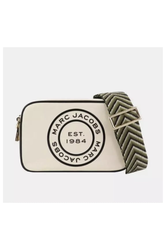 Signet Leather Camera Bag with Arrow Webbing Strap In Marshmallow