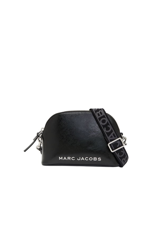 Small Dome Leather Crossbody Bag In Black/Silver