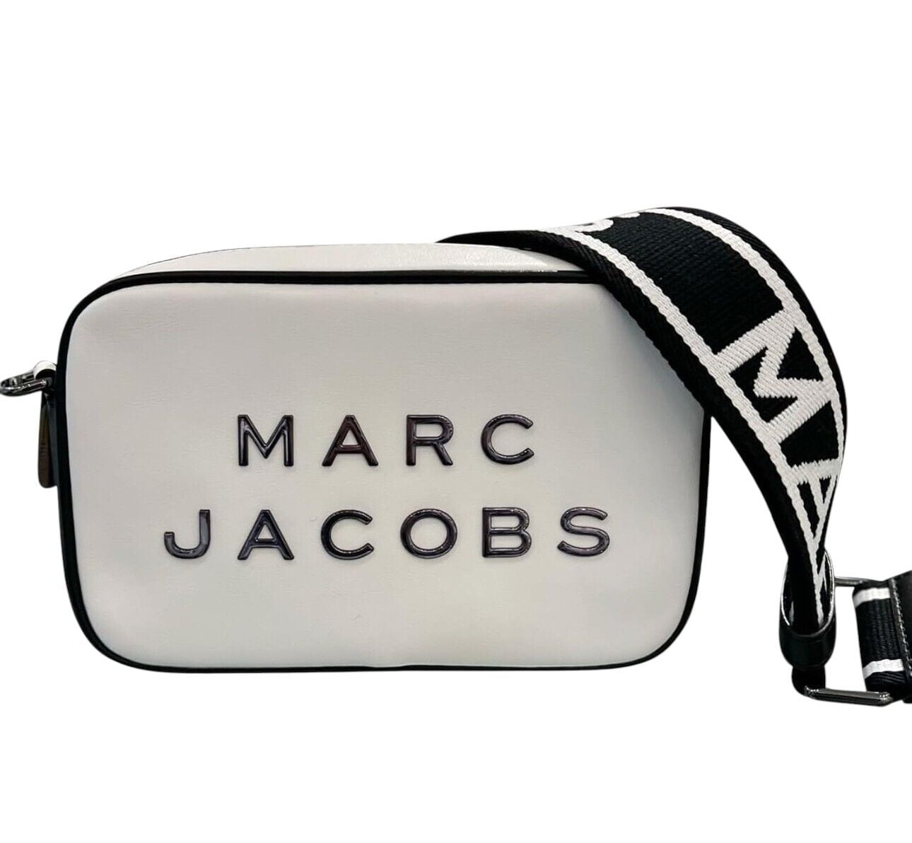 Marc Jacobs The Flash Black White Smooth Leather Embossed Camera